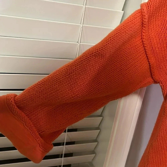 [L]Pure HandKnit orange Drop Shoulder SS Cotton Button Down Sweater - Picture 4 of 8